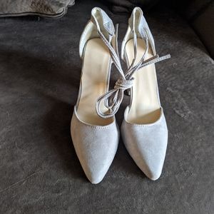 Grey suede block heels